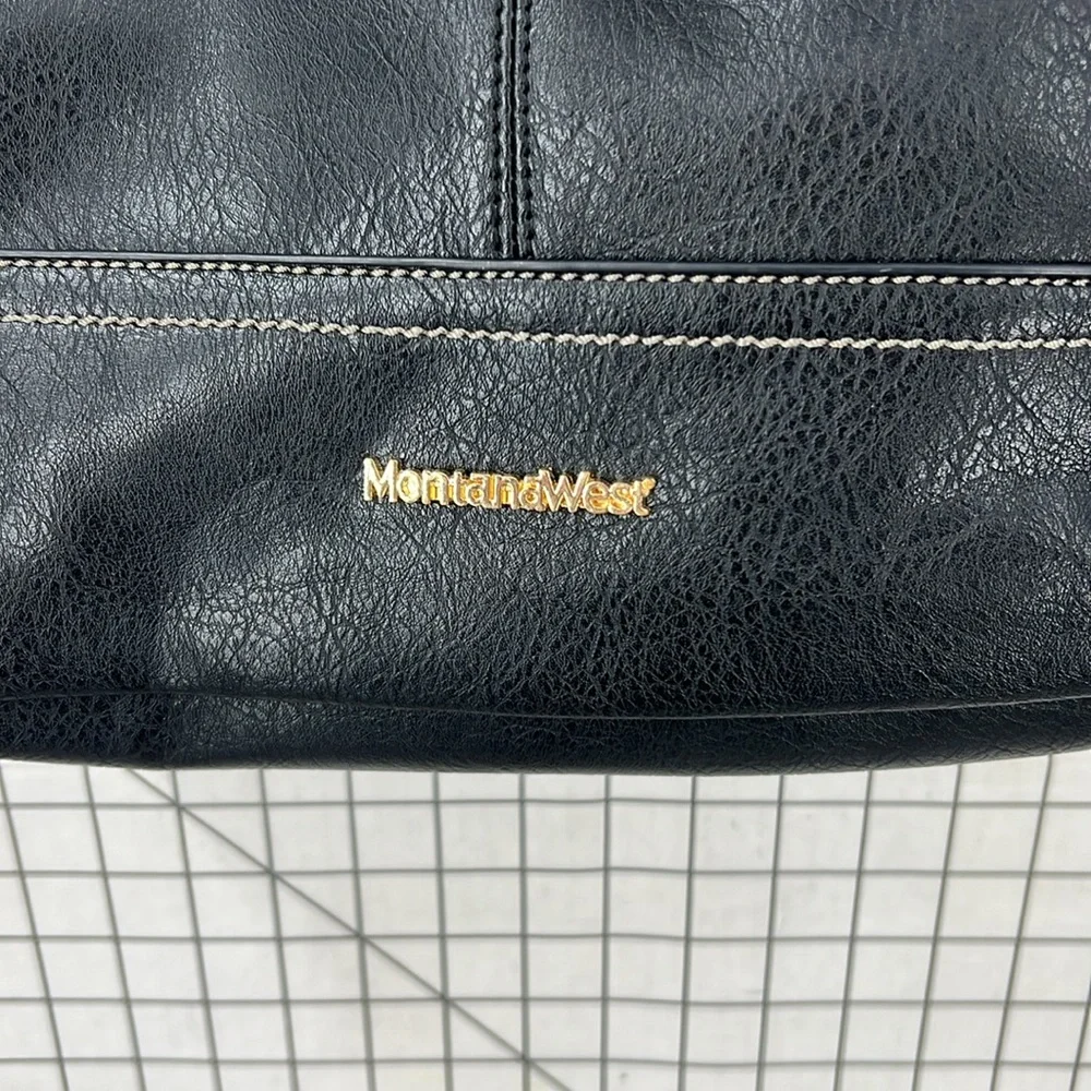 Montana West black leather, textured shoulder purse